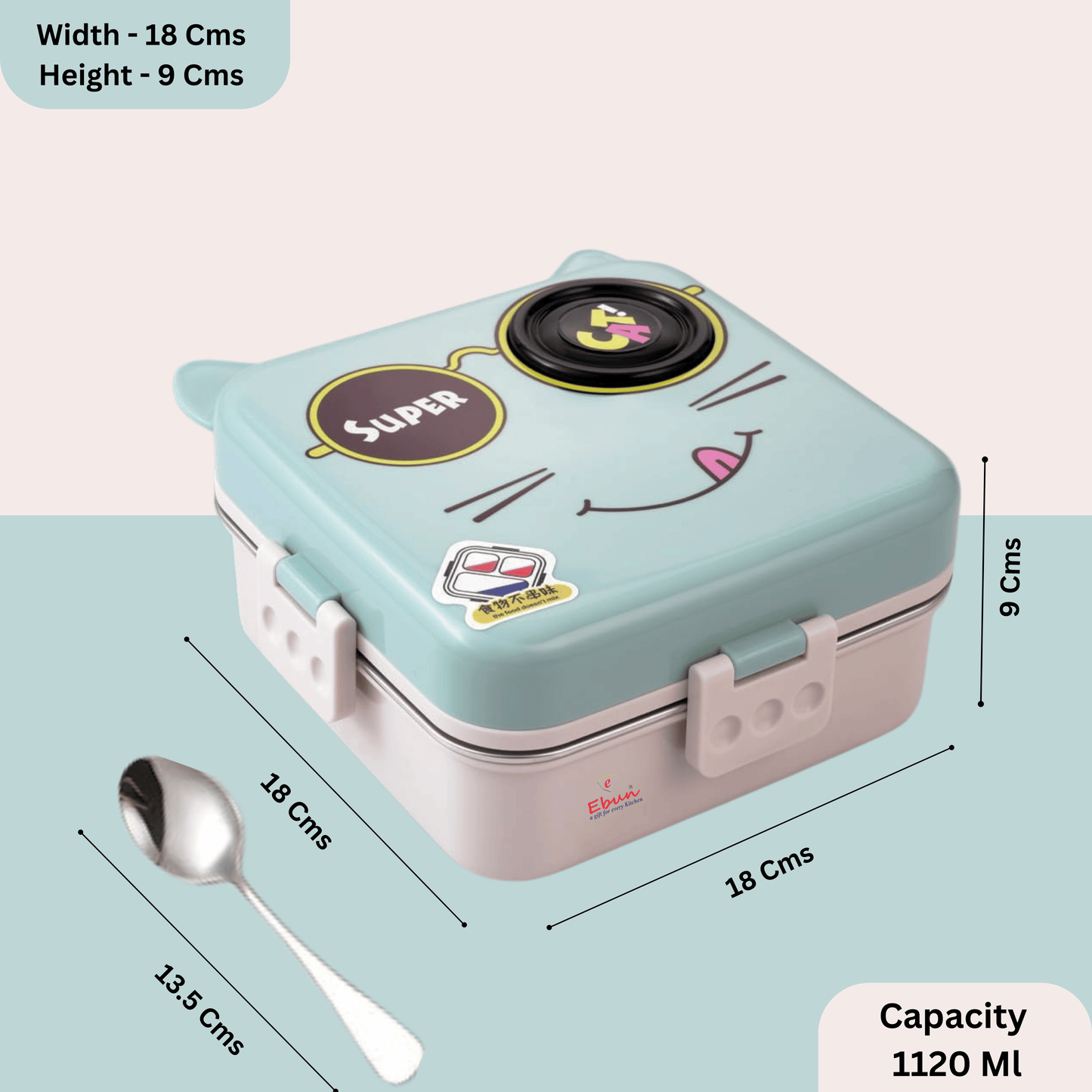 Ebun Stainless Steel Tiffin Box for Kids for School - 1120 Ml