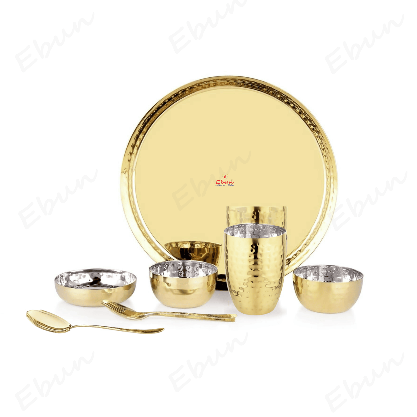 Ebun Stainless Steel 2 Side PVD Gold Plated Dinner Set - Pack of 6