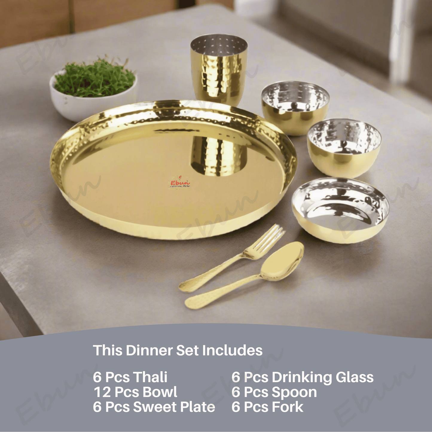 Ebun Stainless Steel 2 Side PVD Gold Plated Dinner Set - Pack of 6