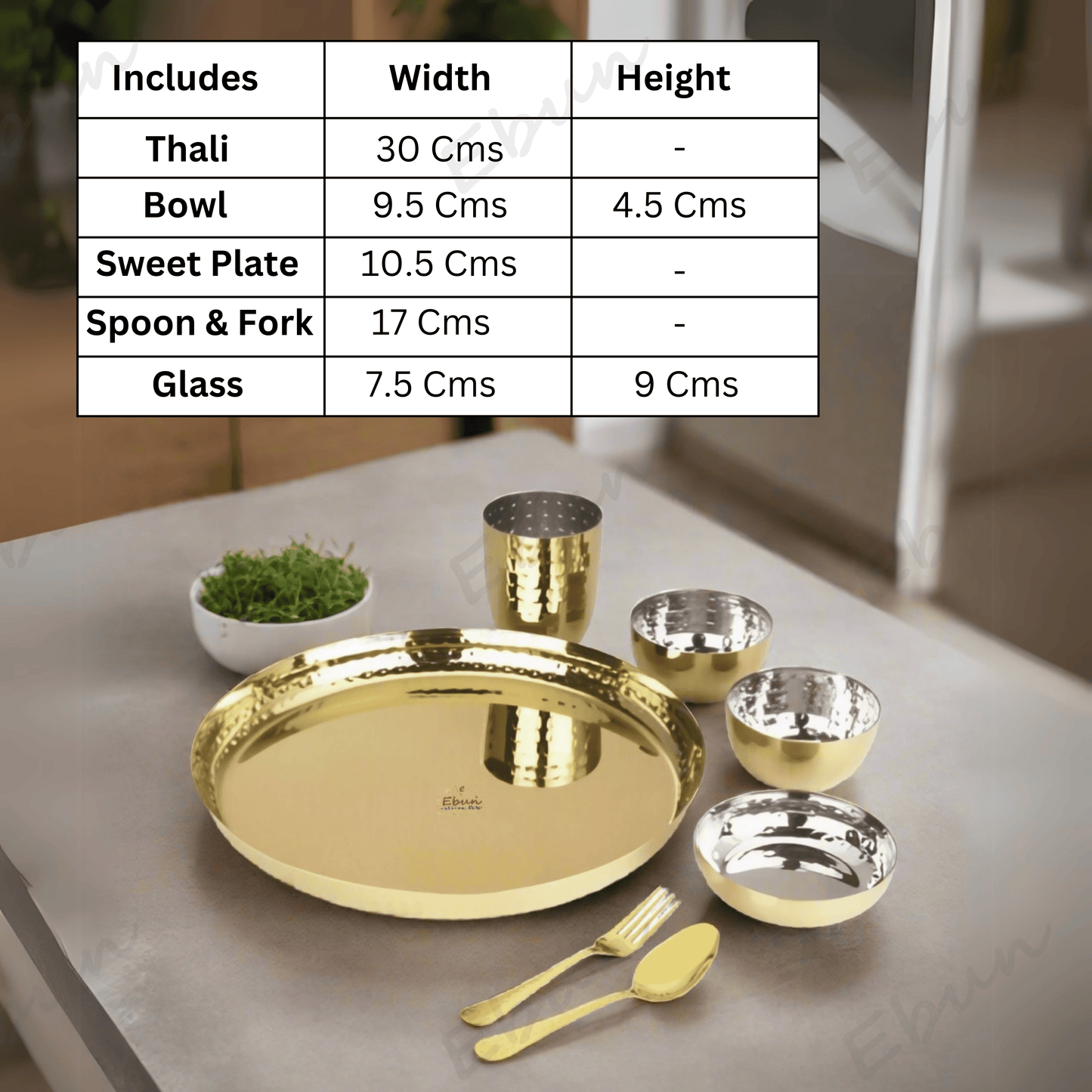 Ebun Stainless Steel 2 Side PVD Gold Plated Dinner Set - Pack of 6