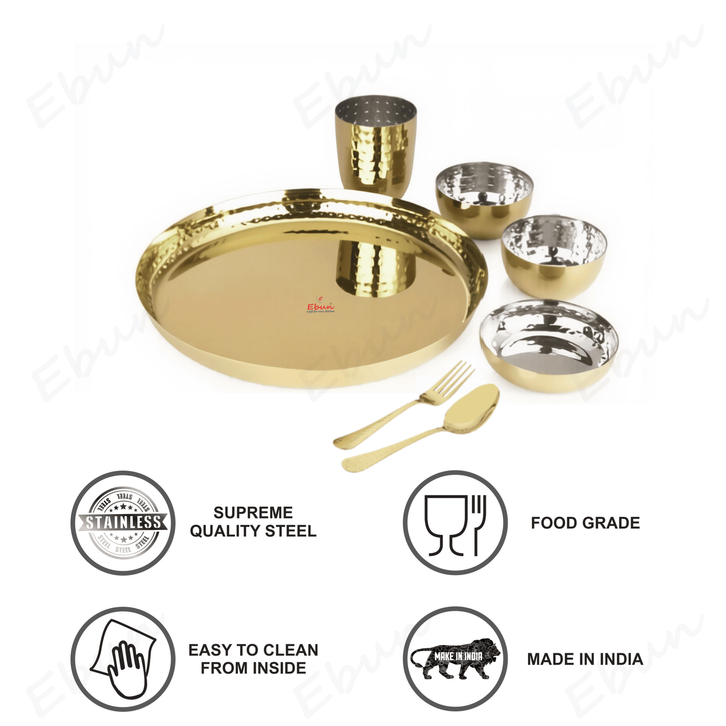 Ebun Stainless Steel 2 Side PVD Gold Plated Dinner Set - Pack of 6