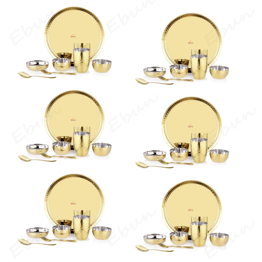 Ebun Stainless Steel 2 Side PVD Gold Plated Dinner Set - Pack of 6