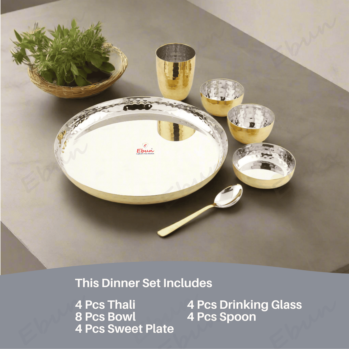 Ebun Stainless Steel PVD Gold Plated Dinner Set - Pack of 4