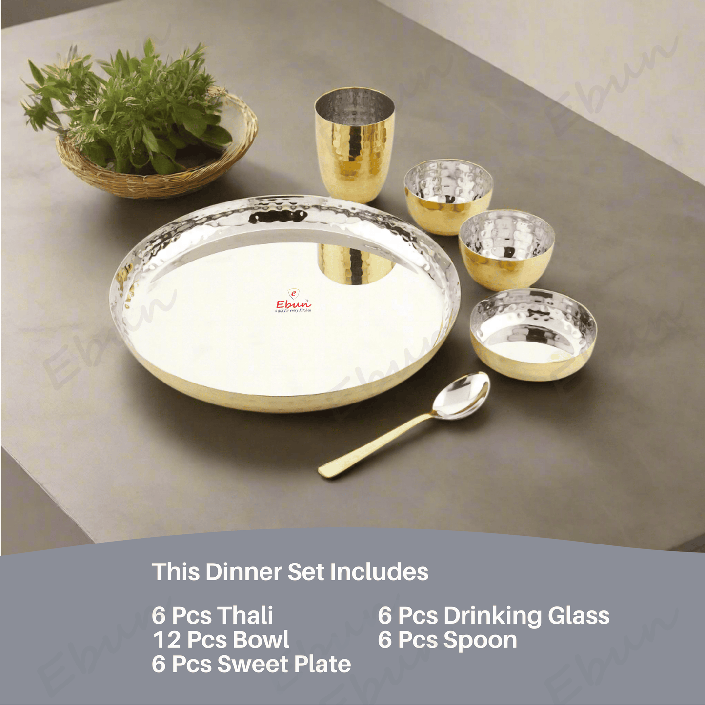 Ebun Stainless Steel PVD Gold Plated Dinner Set - Pack of 6