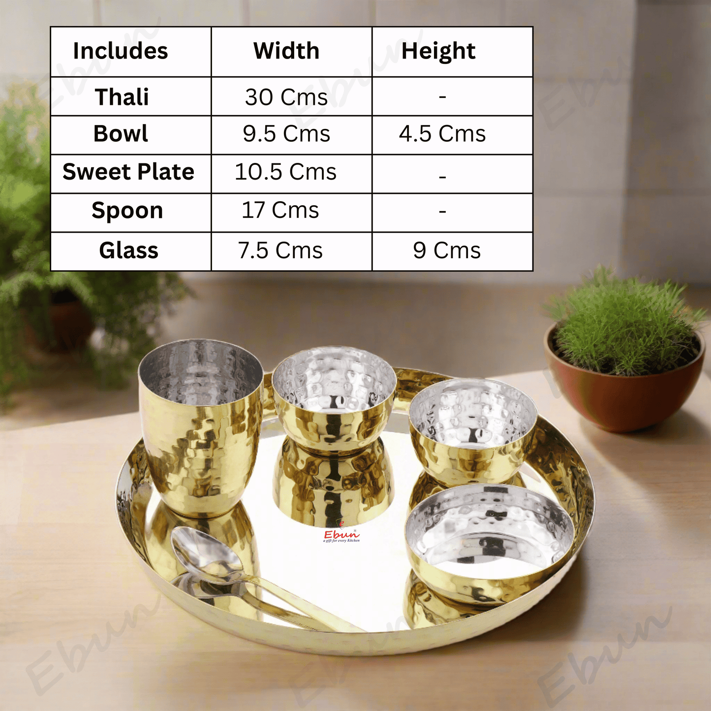 Ebun Stainless Steel PVD Gold Plated Dinner Set - Pack of 4