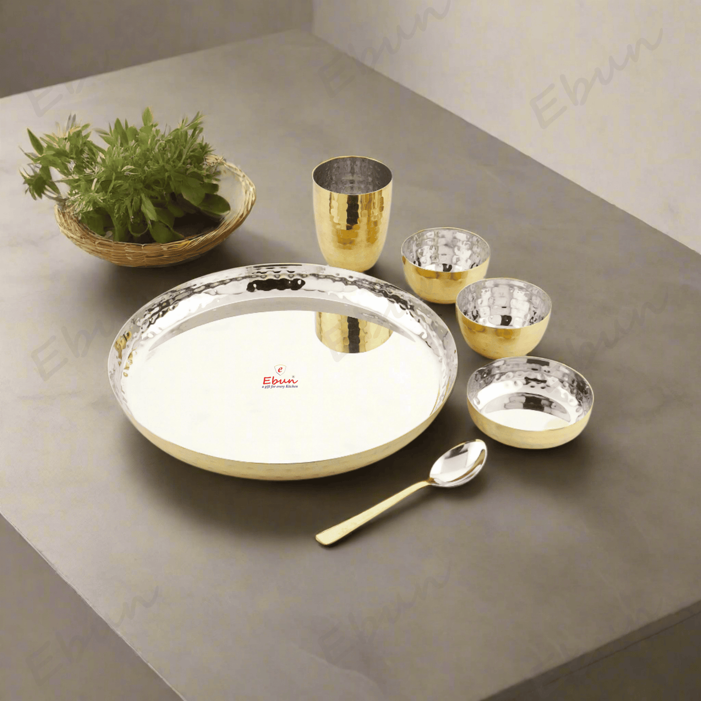 Ebun Stainless Steel PVD Gold Plated Dinner Set - Pack of 6