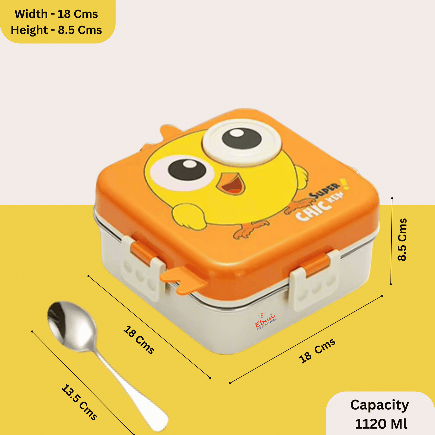 Ebun Stainless Steel Lunch Box for Kids for School - 1120 Ml