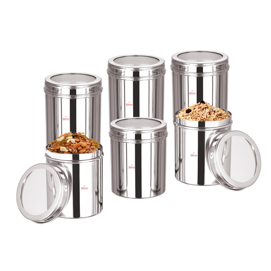 Ebun Stainless Steel Top See Through Containers Combo Set of 1 Kgs - Pack of 6