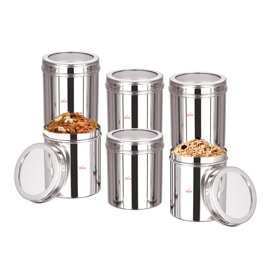 Ebun Stainless Steel Top See Through Containers Combo Set of 750 Gms - Pack of 6